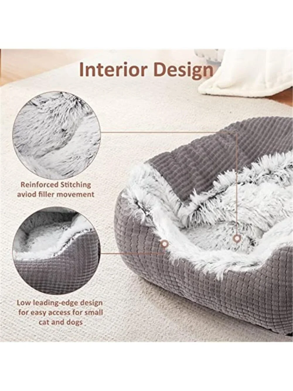 Hooded Dog Bed 25 Inch Orthopedic Cave Pet Bed Washable Grey Blanket Medium
